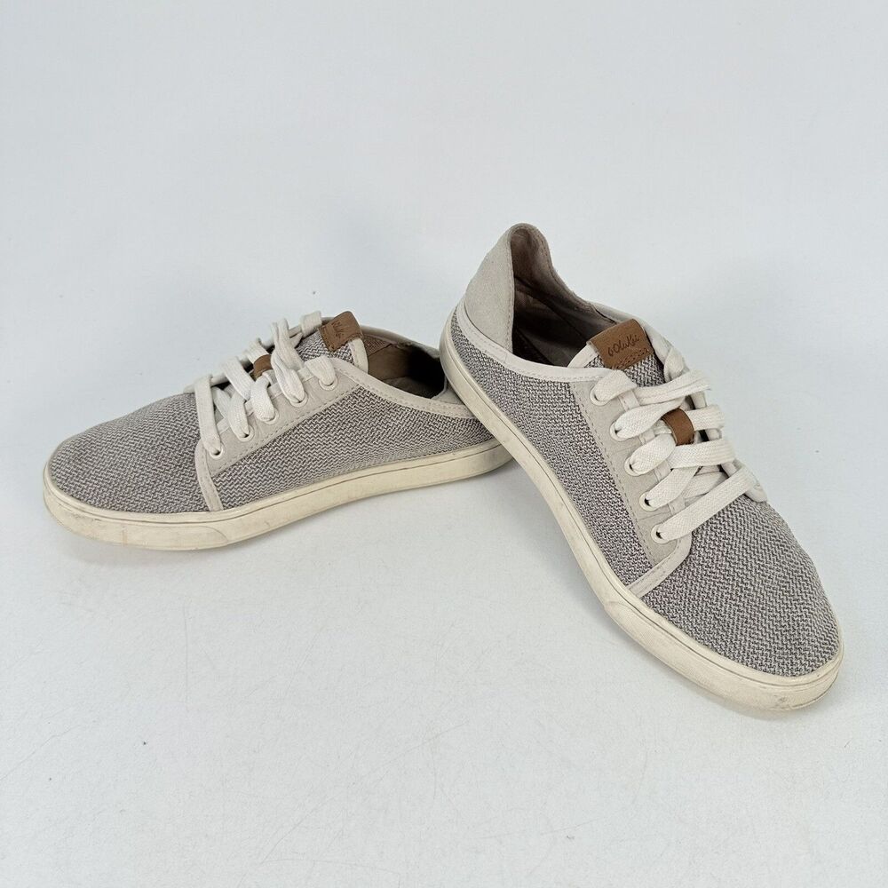 Olukai Sneaker Womens 7.5 Gray Pehuea Li Lace Up Round Toe Casual Comfort 20379
